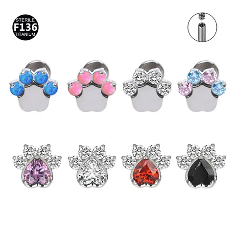 G23 Titan Katzenpfote Labret Stecker Innengewinde Lippenring Zirkonia Künstlicher Opal Piercing Schmuck Für Damen Herren