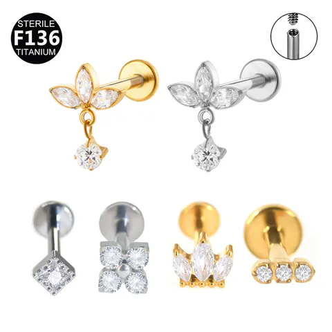Piercing Labbro in Lega di Titanio Con Catena Nappa Gioielli Helix Oro Argento Strass Labret Orecchini Knorpel Per Donna Uomo