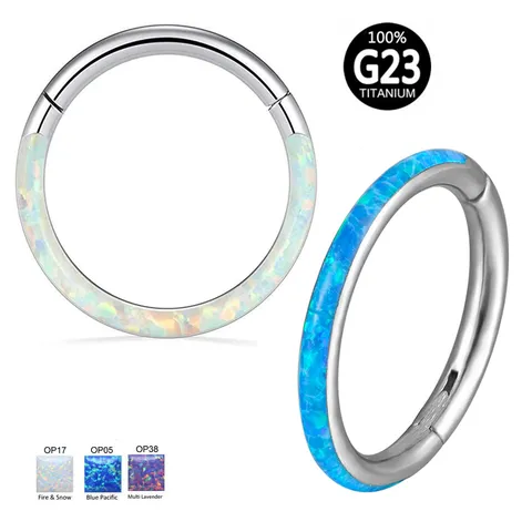G23 Titanium Hinged Segment Nose Ring Synthetic Opal Septum Piercing Jewelry For Women Men Ear Cartilage Earring Punk Body Jewelry