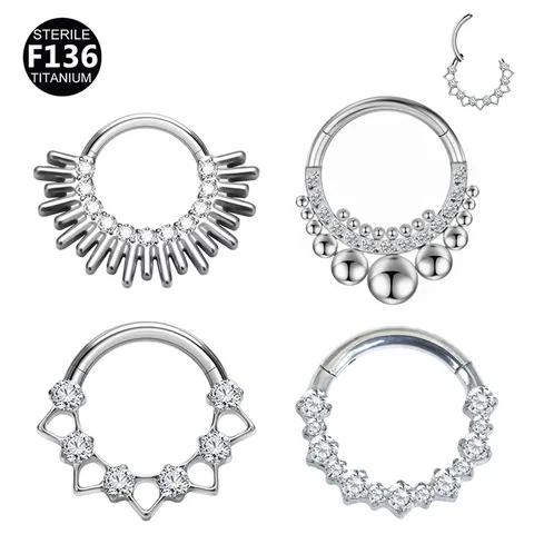 F136 Titaniumlegering Strass Neusring Oor Kraakbeen Knop Lichaamssieraden Zilver Geometrische Stijl Voor Vrouwen Mannen