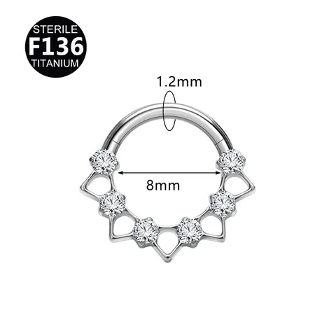 F136 Titaniumlegering Strass Neusring Oor Kraakbeen Knop Lichaamssieraden Zilver Geometrische Stijl Voor Vrouwen Mannen
