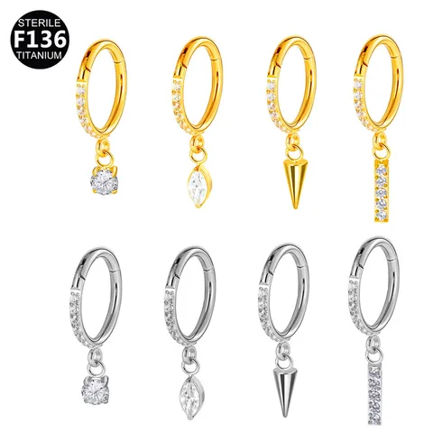 F136 Titanium Alloy Zircon Inlaid Cartilage Piercing Ring Marquise Baguette Drill Pendant Ear Bone Hoop Jewelry