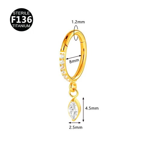 F136 Titanium Alloy Zircon Inlaid Cartilage Piercing Ring Marquise Baguette Drill Pendant Ear Bone Hoop Jewelry