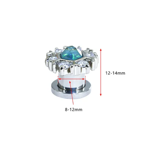 Dilatador de Oreja Doble Abocinado de Acero Inoxidable Copo de Nieve Loto Ópalo Sintético Estrás Joyería para Piercing