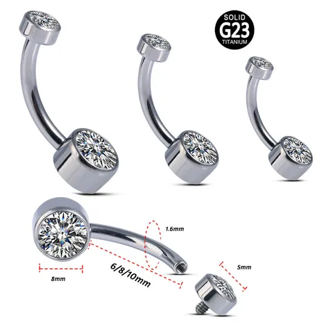 G23 Titanium Double Cylindrical Zirconia Belly Button Ring 14G Curved Barbell Piercing For Women Men Body Jewelry Gift