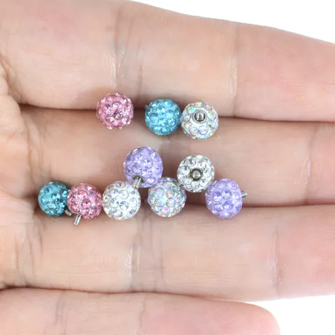 Edelstahl Strass Shamballa Kugel Piercing Zubehör Ersatz Kristall Ton Außengewinde Labret Lippenpiercing Stecker Komponente Unisex Schmuck