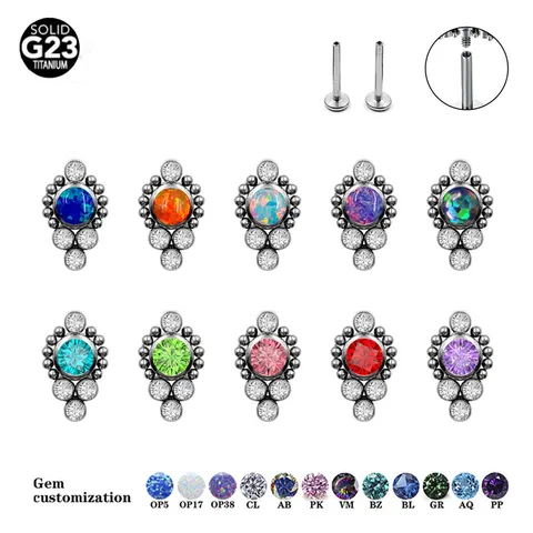 Piercing Labret de Titanio G23 ASTM F136 en Racimo con Ópalo y Circonia Pendiente de Cartílago Joyería Unisex Estilo Punk
