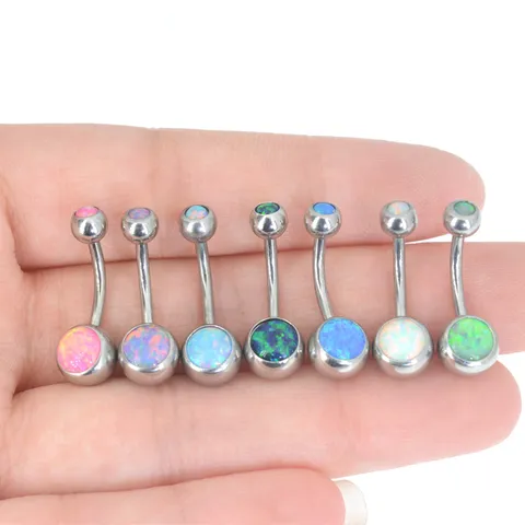 316L Stainless Steel Synthetic Opal Navel Ring Curved Barbell Body Piercing Jewelry For Women Men Fashion Piercing Accessories