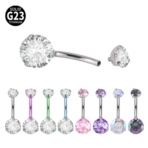 Anelli per Ombelico in Solida Lega di Titanio con Strass Filettatura Interna Bilanciere Curvo Gioielli per Piercing Uomo Donna Accessori per Gioielli Geometrici per il Corpo