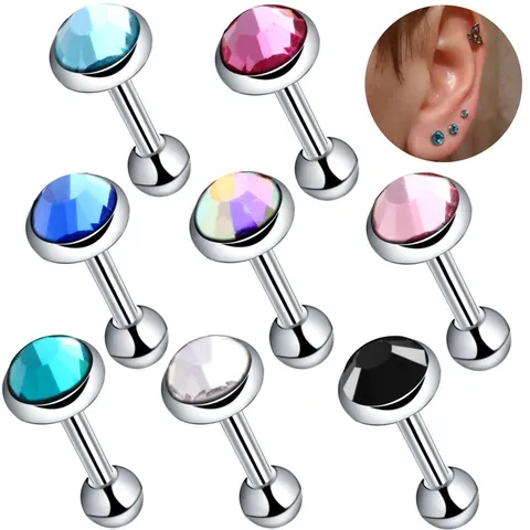 Minimalist 316L Stainless Steel Rhinestone Ear Cartilage Stud Earrings Geometric Screw Ball Back Helix Tragus Piercing Jewelry For Women Men