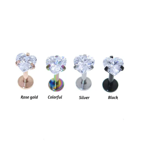 Herzform Zirkonia 316L Edelstahl Lippenring Tragus Helix Ohrknorpel Stecker Piercing Schmuck Für Damen Herren Mehrfarbig