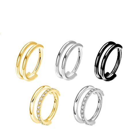 G23 Titanium Zirconia Nose Ring Seamless Hinged Double Layer Septum Clicker Hoop Earring Cartilage Piercing Jewelry For Unisex