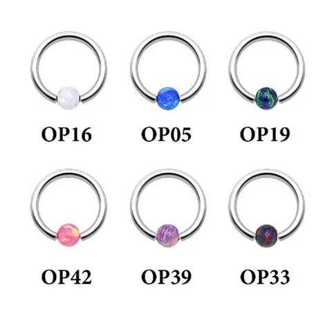 316L Stainless Steel Captive Bead Ring Synthetic Opal Inlaid Nose Ring Body Piercing Jewelry For Men Women Fashion BCR Ring