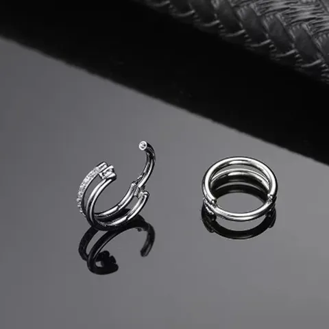G23 Titanium Zirconia Nose Ring Seamless Hinged Double Layer Septum Clicker Hoop Earring Cartilage Piercing Jewelry For Unisex