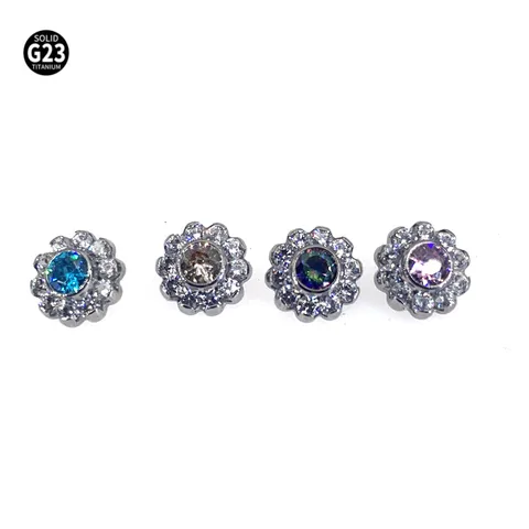 Joyas de Piercing Labret de Girasol de Titanio G23 ASTM F136 Incrustaciones de Circonia Anillo de Labios Pendiente para Mujer Joyas de Piercing