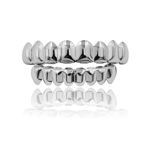 Hip Hop Metal Teeth Grillz Kit Top And Bottom Electroplated Copper Teeth Grills For Unisex Jewelry Party Body Accessories