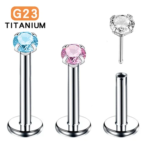 G23 Titanium Threadless Labret Lip Ring Claw Set Zirconia Piercing Jewelry Ear Cartilage Stud Nose Ring For Women Men Body Jewelry