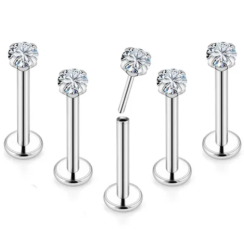 G23 Titanium Threadless Labret Lip Ring Claw Set Zirconia Piercing Jewelry Ear Cartilage Stud Nose Ring For Women Men Body Jewelry
