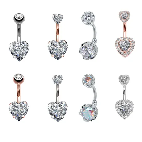 Edelstahl Herz Bauchnabelpiercings Strass Geometrisch Eingelegt Gebogene Bar Körperpiercing Schmuck Für Unisex Täglich Deko