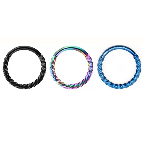 316L Stainless Steel Twisted Rope Hoop Earrings Hinged Clicker Nose Ring Body Piercing Jewelry Vacuum Plated For Men Women