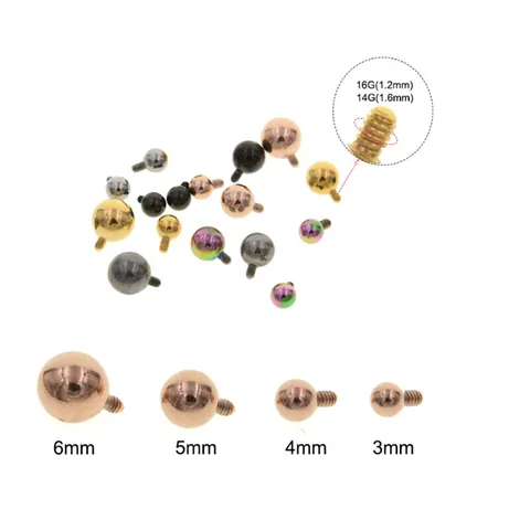 316L Edelstahl Externes Gewinde Kugel Piercing Schmuck Ersatz Zubehör Gauge 14G 16G Runde Perle Top Zubehör