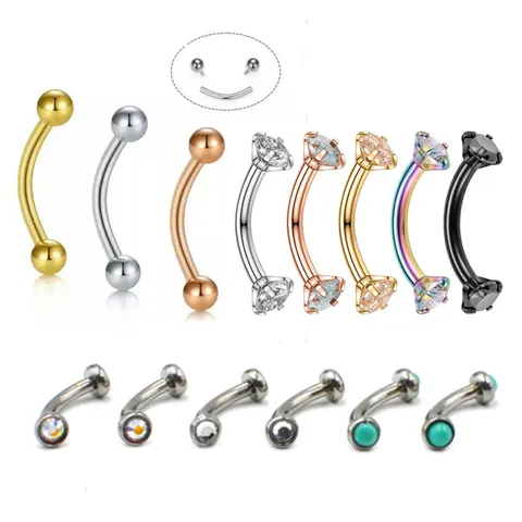 Stainless Steel Curved Barbell Piercing Rhinestone Horseshoe Ring Cartilage Helix Stud Lip Nose Ring Body Jewelry For Unisex