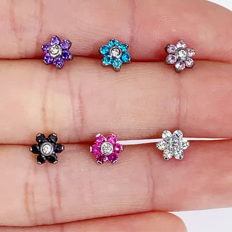 Titanium Steel Flower Dermal Anchor Top Zirconia Body Piercing Jewelry Flower Stud Piercing For Unisex Everyday Decoration