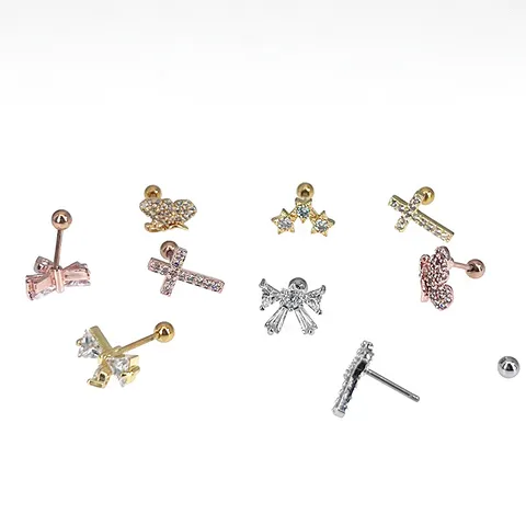 316L Stainless Steel Butterfly Cross Star Flower Stud Earrings For Women Men Rhinestone Cartilage Tragus Piercing Jewelry