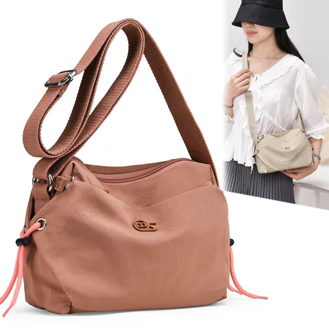 Women Casual Nylon Crossbody Bag Lightweight Waterproof Shoulder Bag Trendy Solid Color Bucket Bag Daily Travel Purse