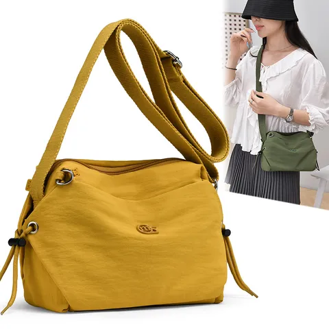 Women Casual Nylon Crossbody Bag Lightweight Waterproof Shoulder Bag Trendy Solid Color Bucket Bag Daily Travel Purse