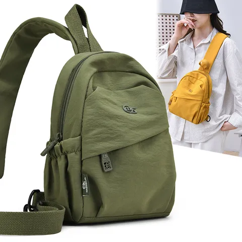 Women Casual Nylon Backpack Fashion Urban Minimalist Solid Color Lightweight Travel Daypack Multi Pocket School Bag