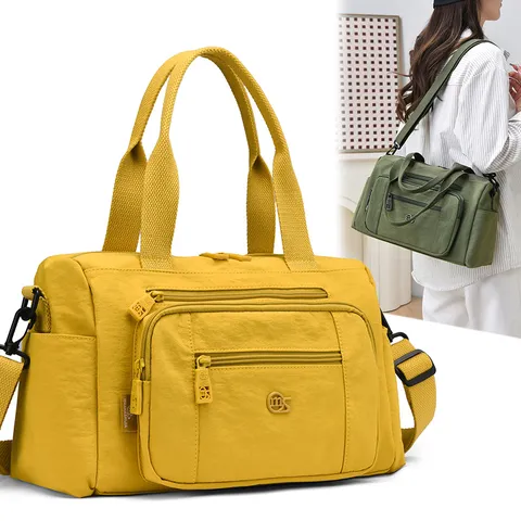 Women's Casual Waterproof Nylon Shoulder Bag Simple Solid Color Crossbody Bag Multi-Pocket Travel Handbag