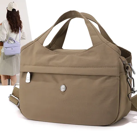 Women Multi-Pocket Nylon Crossbody Bag Casual Daily Shoulder Handbag Waterproof Bucket Bag Travel Purse