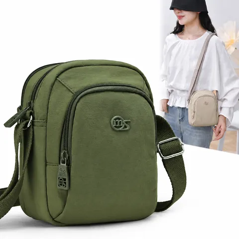Women's Casual Multi-Layer Crossbody Bag Waterproof Nylon Shoulder Bag Simple Daily Commuter Handbag