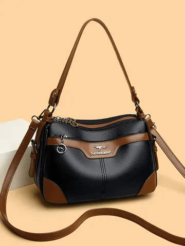 Women Shoulder Bag Large Capacity PU Leather Crossbody Bag Casual Color Block Tote Bag For Daily Commute