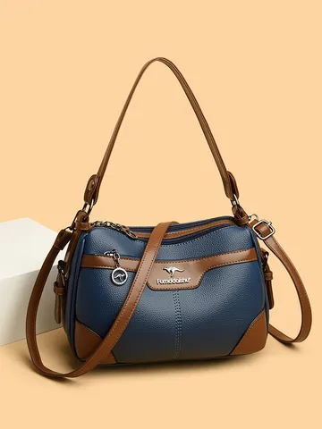 Women Shoulder Bag Large Capacity PU Leather Crossbody Bag Casual Color Block Tote Bag For Daily Commute