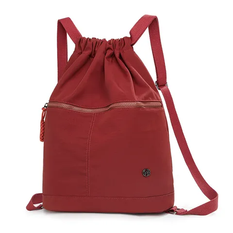 Women Casual Nylon Waterproof Drawstring Backpack Large Capacity Solid Color Sports Fitness Travel Daypack