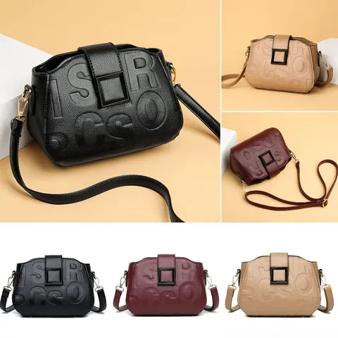 Femme Mode PU Cuir Épaule Bandoulière Sac Lettre Gaufrée Décontracté Petit Carré Sac Dames Quotidien Sac à Main