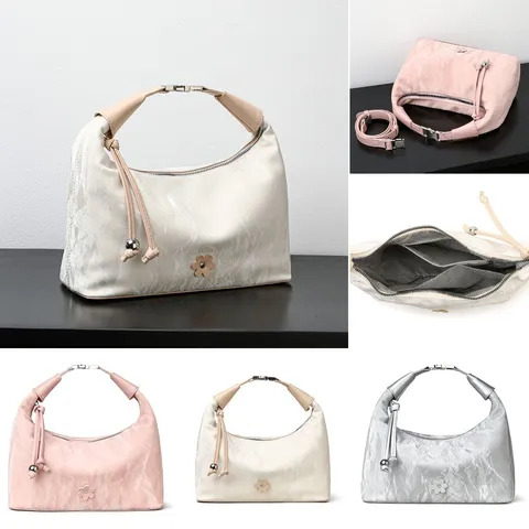 Sac Hobo Plissé en Cuir PU pour Femmes Couleur Unie Décontracté Sous les Aisselles Sac Bandoulière Sac à Main Simple