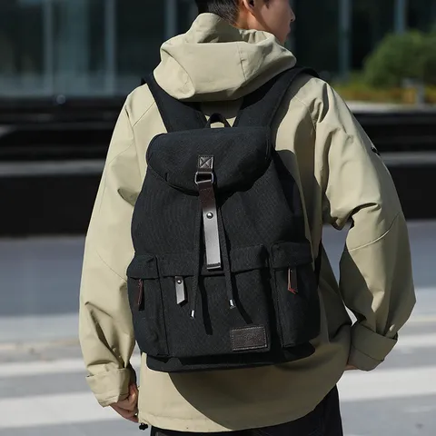 Sac à Dos en Toile pour Hommes Grande Capacité Décontracté Affaires Trajet Ordinateur Sac d'École Résistant à l'Eau Voyage