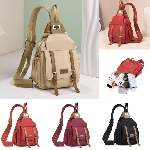 Femmes Vintage Nylon Décontracté Sac à Dos Grande Capacité Léger Sac Messager Sac Poitrine Multi-Voie Voyage Sac à Main
