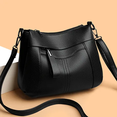 Sac Bandoulière Décontracté en Cuir PU pour Femme Sac Croisé Grain Litchi Sac Tote Moyen Avec Fermetures Éclair à Compartiments Multiples