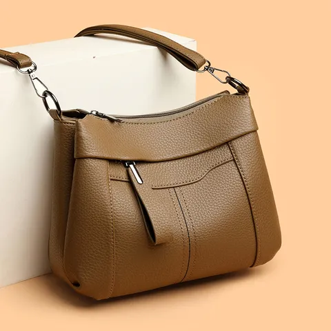 Sac Bandoulière Décontracté en Cuir PU pour Femme Sac Croisé Grain Litchi Sac Tote Moyen Avec Fermetures Éclair à Compartiments Multiples