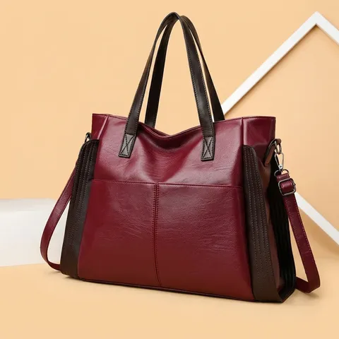Grand Sac Cabas pour Femmes en Cuir PU Souple Sac à Main Bicolore Sac Bandoulière Décontracté pour Trajet Quotidien