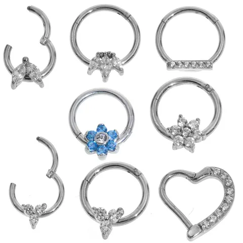 316L Edelstahl Nasenring Scharnier Segmentring Krone Herz Blumen Strass Septum Clicker Knorpel Ohrring Körper Piercing Schmuck Für Herren Damen