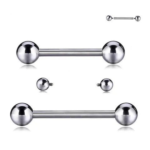 Piercing de Langue Barbell en Titane G23 Filetage Interne Double Tête Boule et Cône Bijoux de Corps Unisexe Style Punk