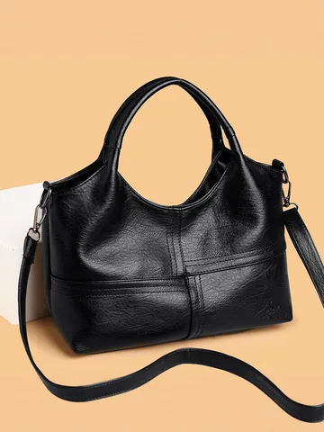 Sac Cabas en Cuir PU pour Femmes Grande Capacité Sac à Main Casual Trajet Sac Bandoulière Mode Couleur Unie