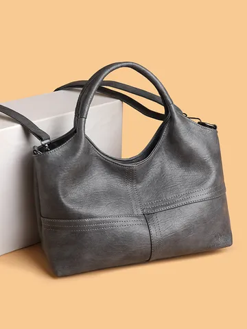 Sac Cabas en Cuir PU pour Femmes Grande Capacité Sac à Main Casual Trajet Sac Bandoulière Mode Couleur Unie