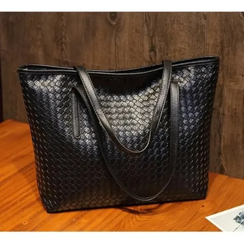 Sac Cabas Tissé de Grande Capacité pour Femmes Sac à Main en Cuir PU Voyage Décontracté Sac Bandoulière Mode