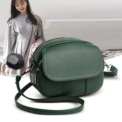 Sac Bandoulière Mini en Cuir PU Minimaliste Mode Femme Sac Épaule Rond Uni Décontracté Sac Quotidien Dames